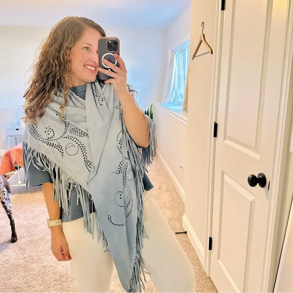 Curations Caravan Blue Embellished Faux Suede Skirt Scarf